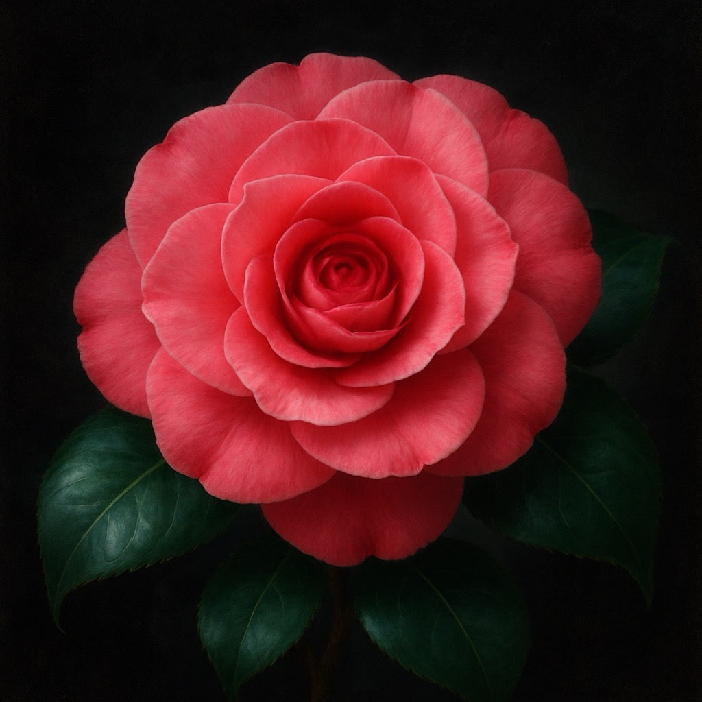 Éclosion carmin — Camélia éclatant