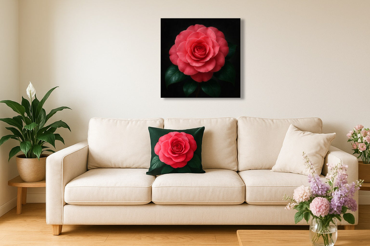 Éclosion carmin — Camélia éclatant